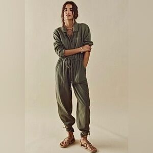 Free People Green Utility Jumpsuit with Relaxed Fit